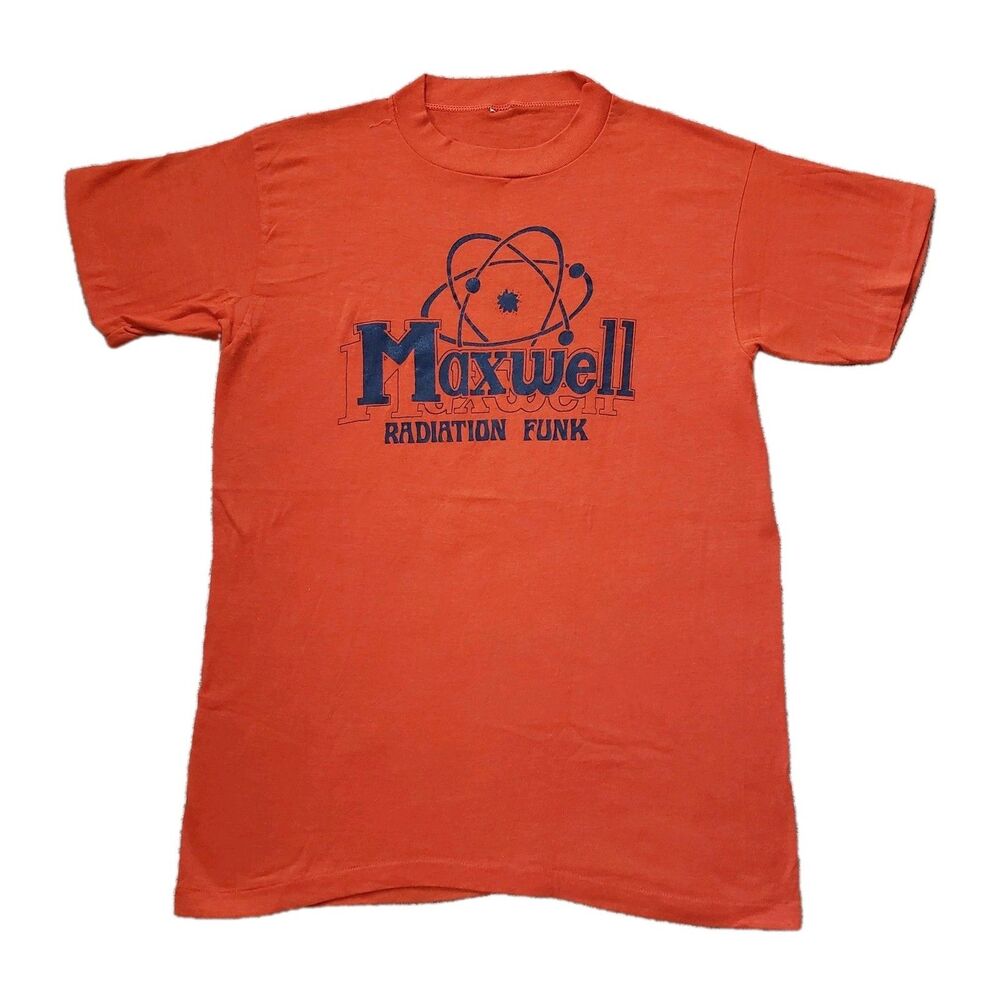 Vintage 70s Maxwell Radiation Funk Three Mile Island Medium Mens Orange T-Shirt